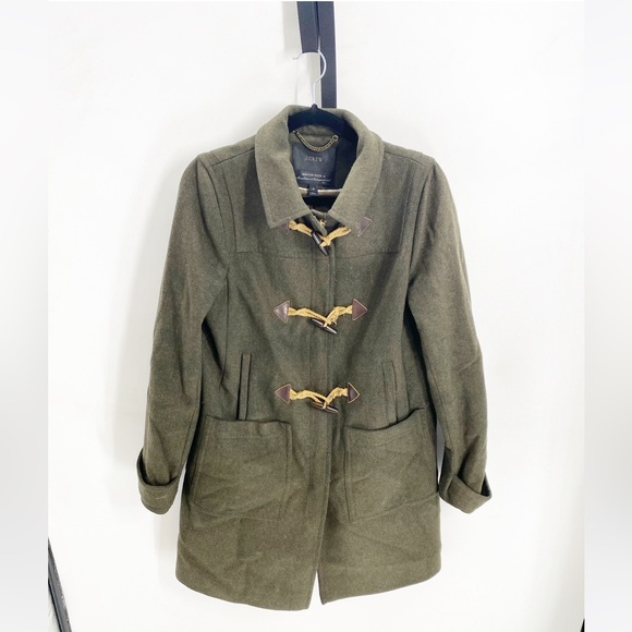 J Crew Melton Wool Toggle Coat Army Green Sz 10 - Picture 2 of 4